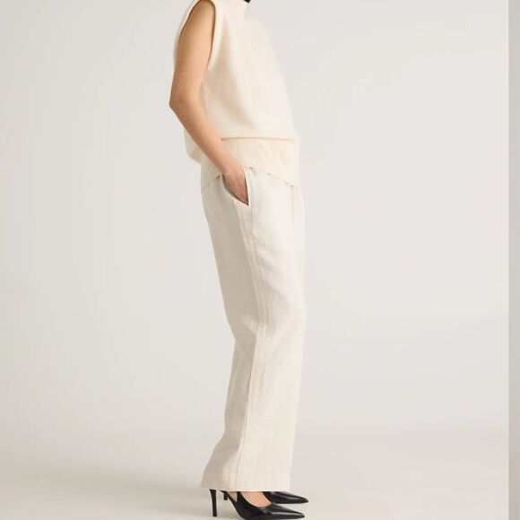 John P Linen Wide Leg High Rise Pants In Light Beige Size XL - Picture 1 of 9